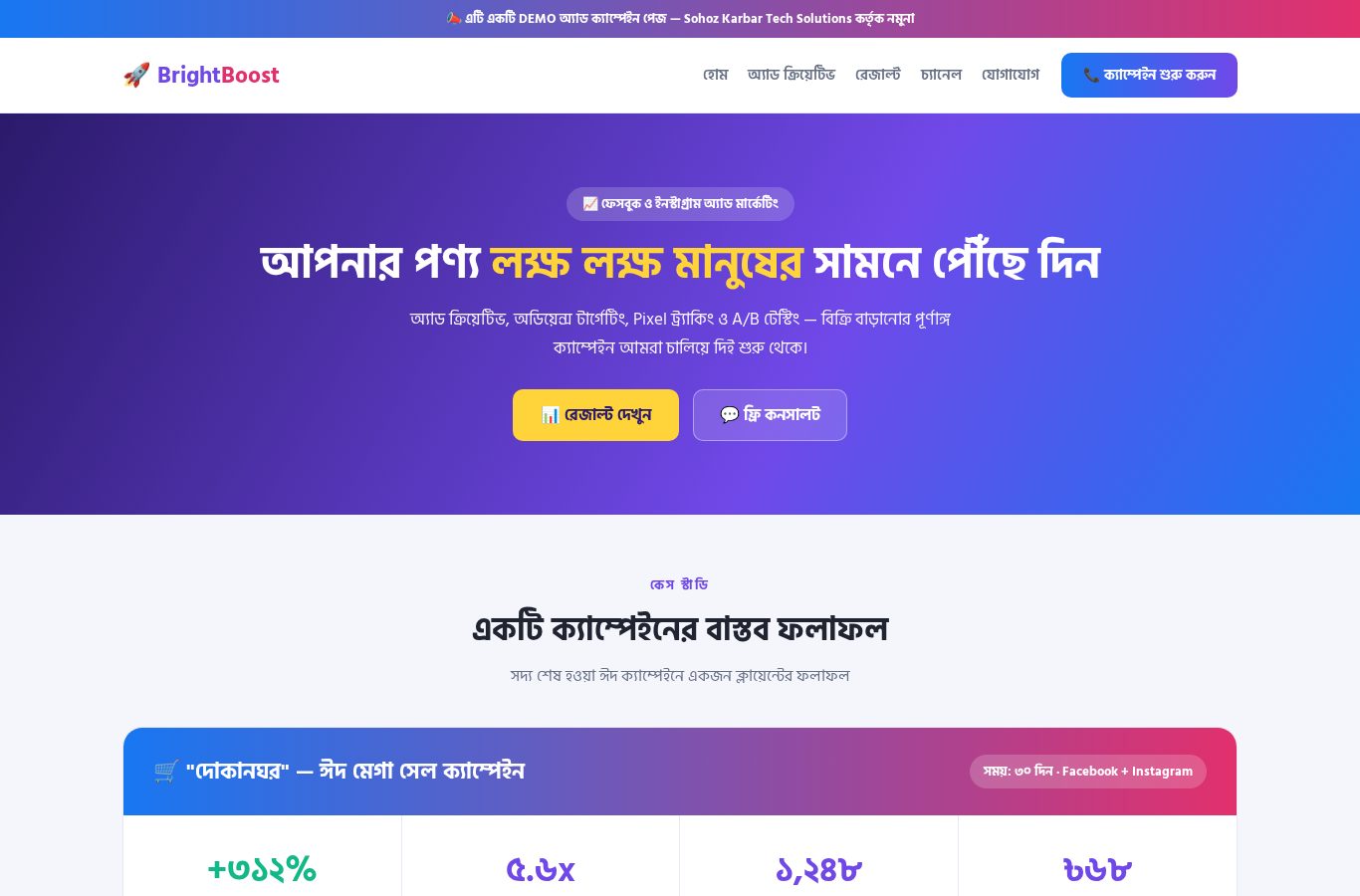 ফেসবুক অ্যাড ক্যাম্পেইন কেস স্টাডি ডেমো