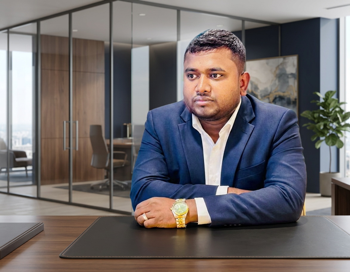 Rifat Uddin in professional business attire at an office